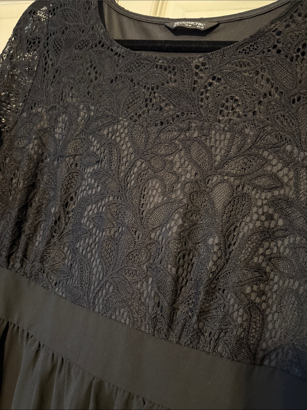 BloomChic Black Lace Midi Dress with Three-Quarter Sleeves - Picture 2 of 3